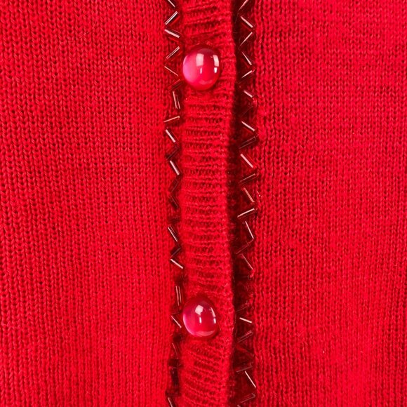 Vintage | M | Jessica | Beaded Knit Vest | Red | Cottagecore | Festive | Holiday - Picture 5 of 16
